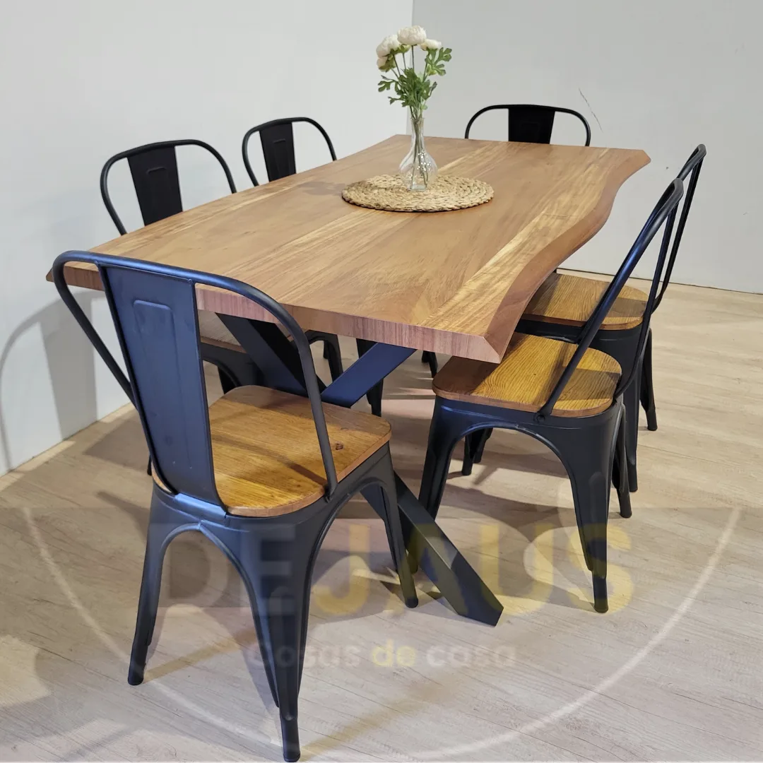 Mesa Rectangular Nordica X con 6 Sillas Tolix Madera
