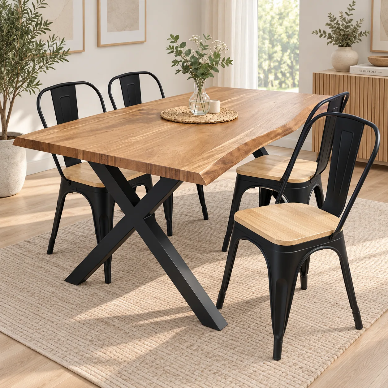 Mesa Rectangular Nordica X con 6 Sillas Tolix Madera