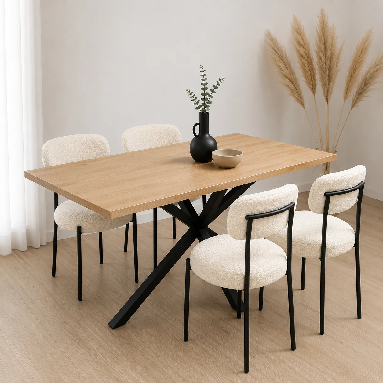 Mesa Rectangular Warwick Wood Black con Silla Oslo Boucle Black