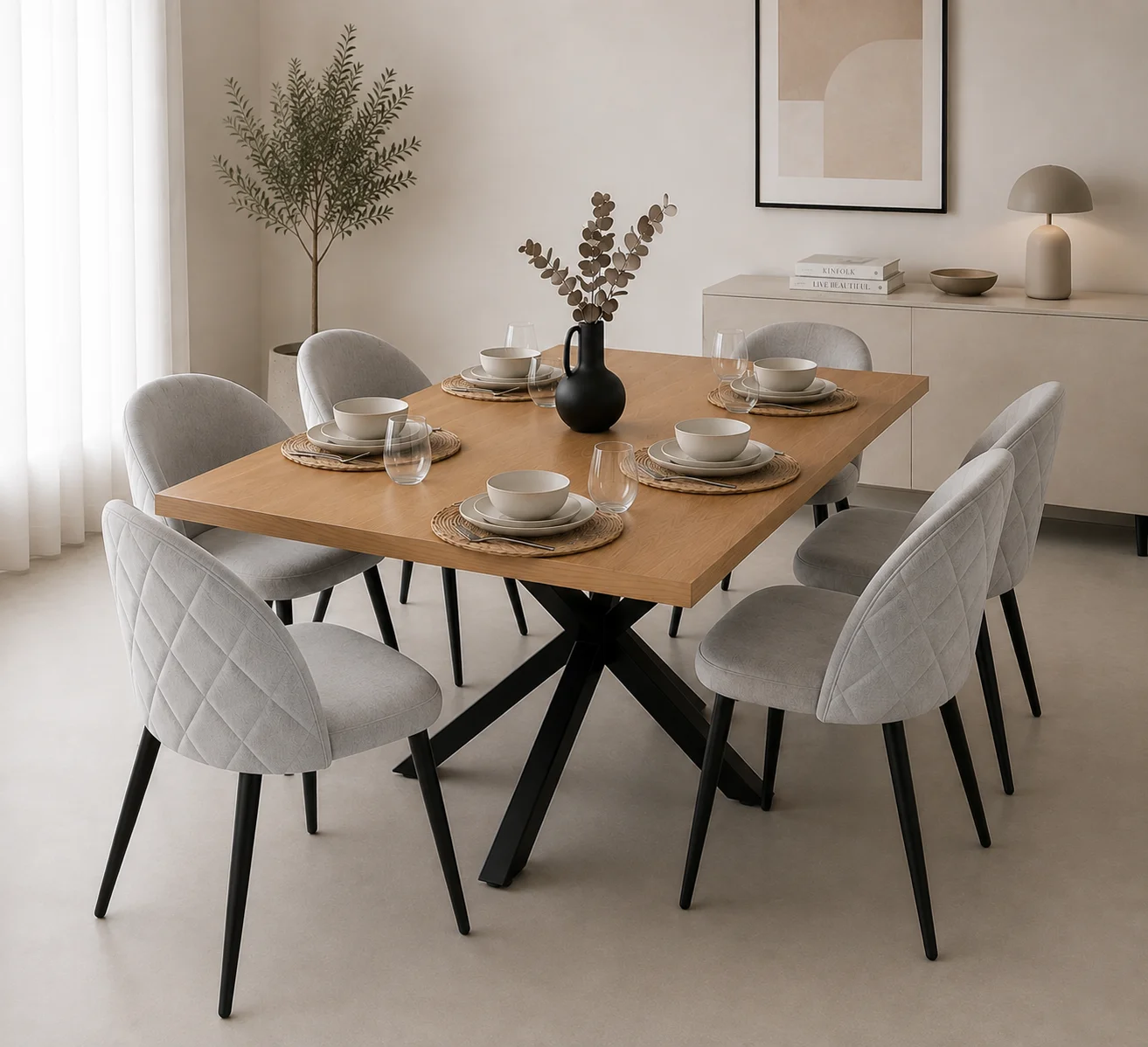 Mesa Rectangular Warwick Wood Black con Silla Tokio Felpa Black
