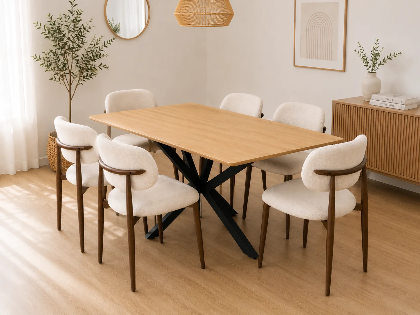 Mesa Rectangular Warwick Wood Black con Sillas Siena Lino