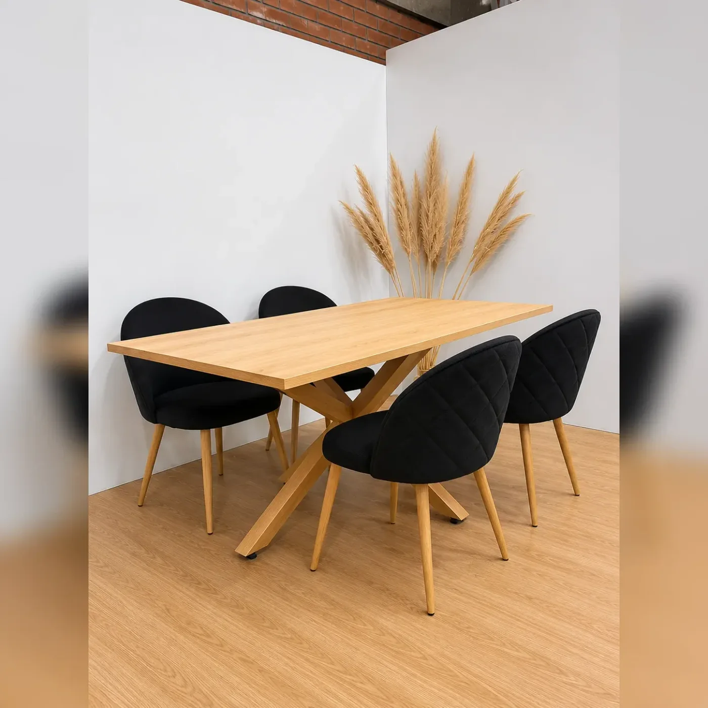 Mesa Rectangular Warwick Wood  con 4 Silla Tokio Felpa Wood