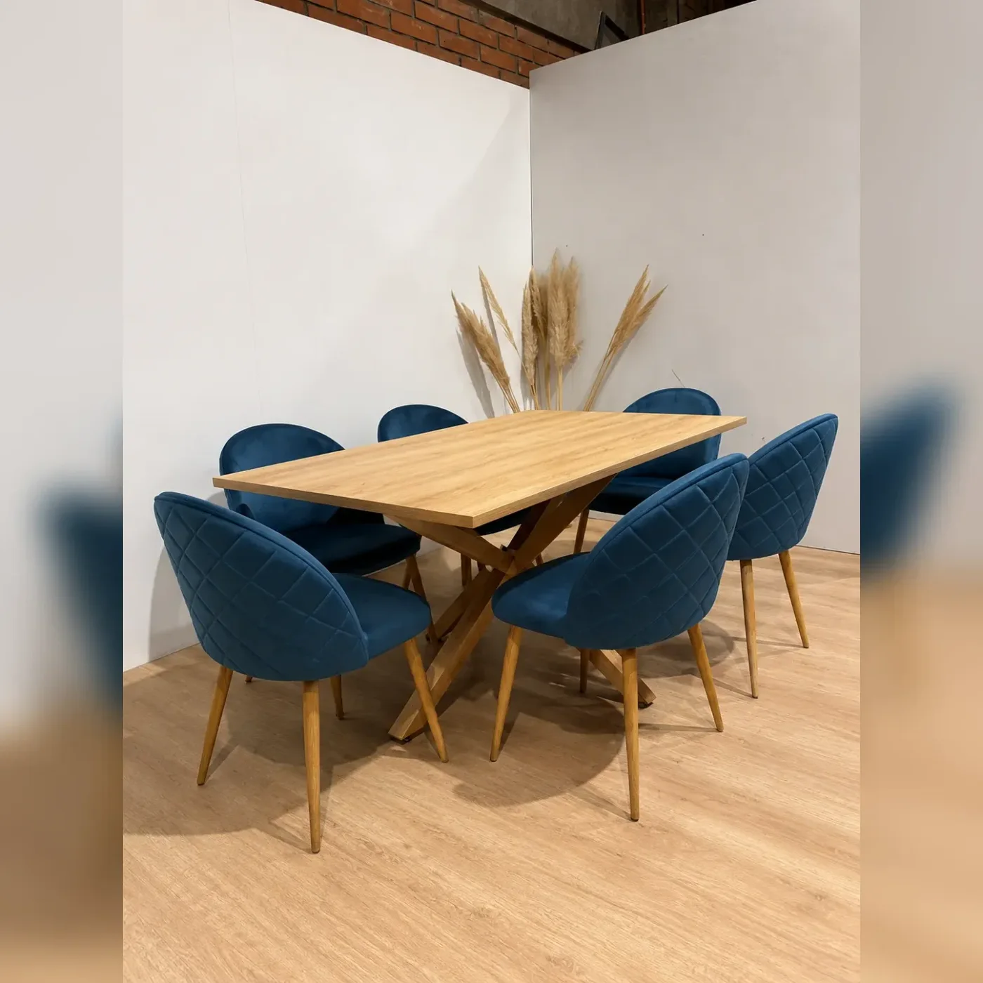 Mesa Rectangular Warwick Wood  con 6 Silla Tokio Felpa Wood