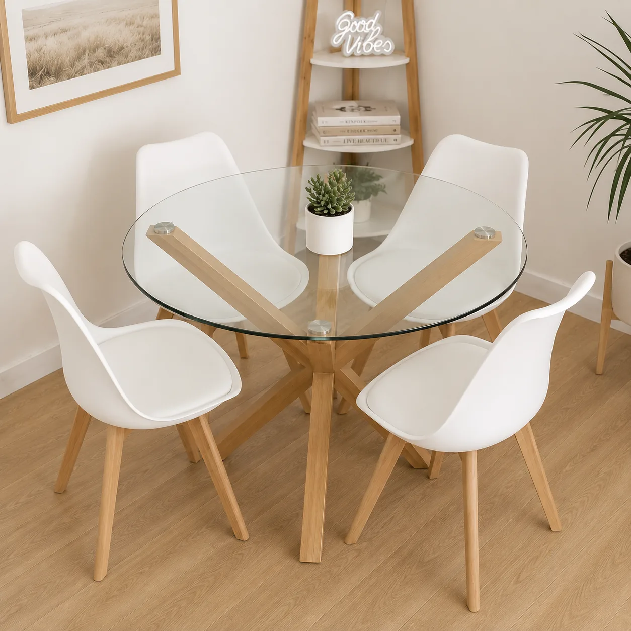 Mesa  Redonda Warwick Vidrio con 4 Sillas Tulip