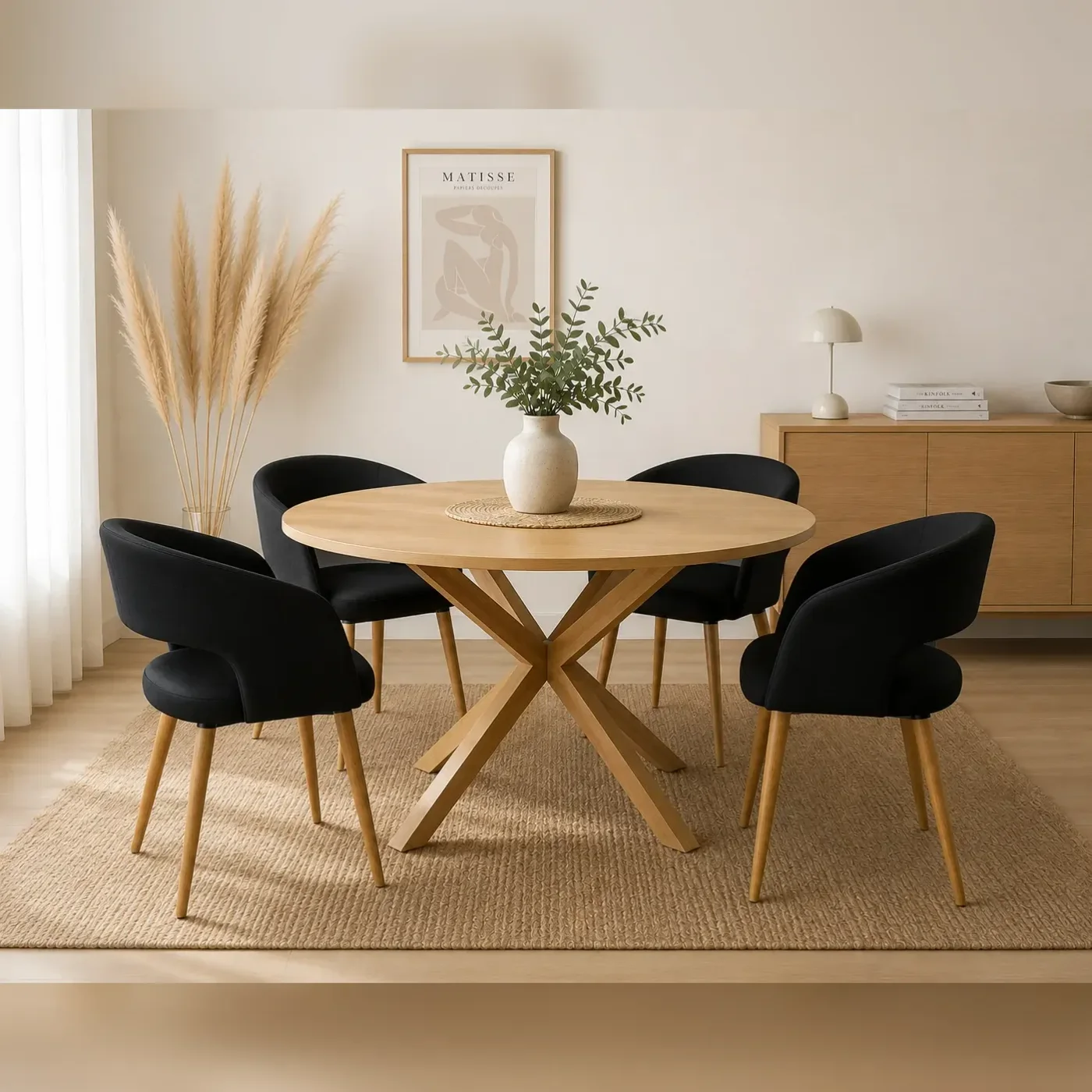 Mesa Warwick  Redonda Wood con 4 Sitiales Diana Felpa Wood