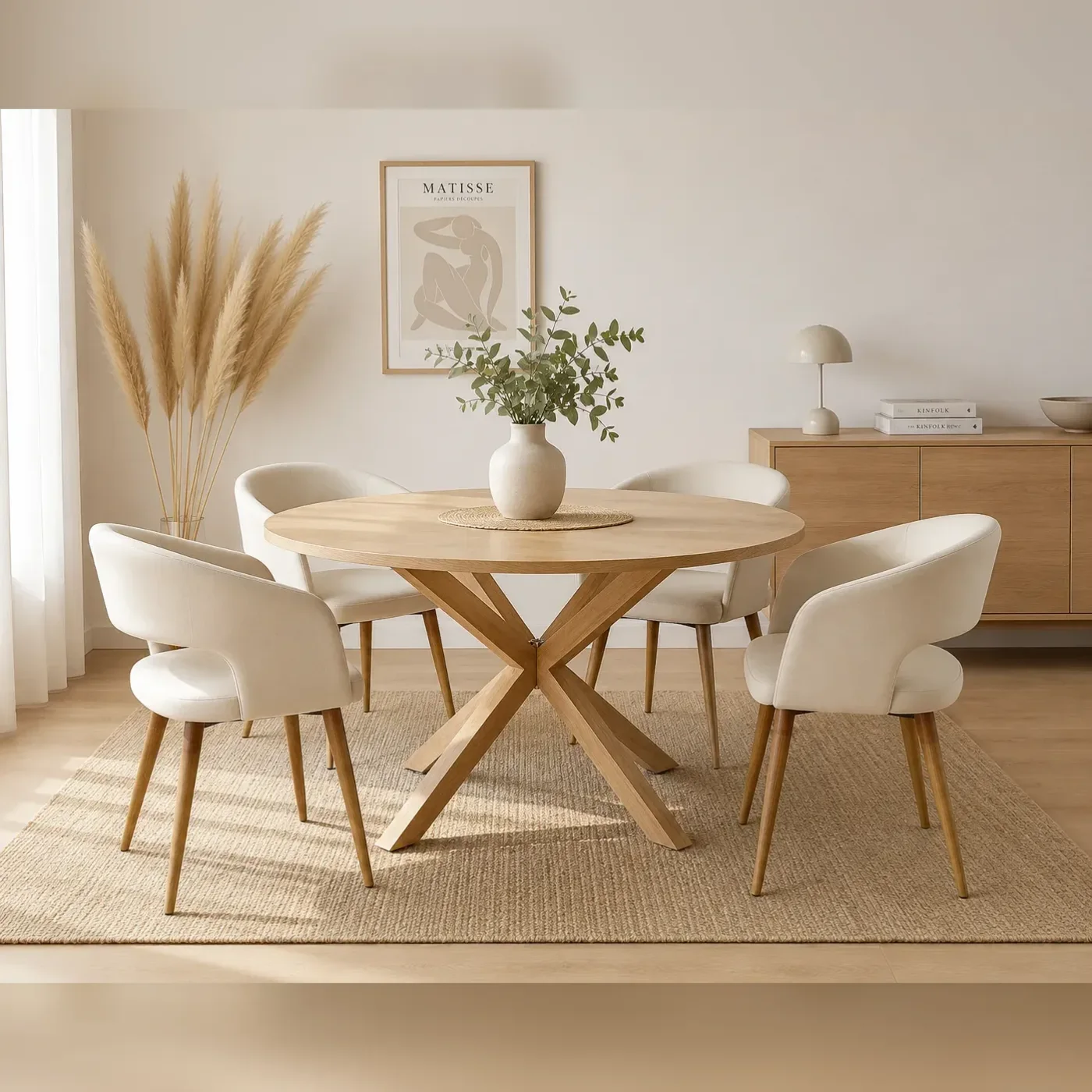Mesa Redonda Warwick Wood con 4 Sitiales Diana Felpa Wood