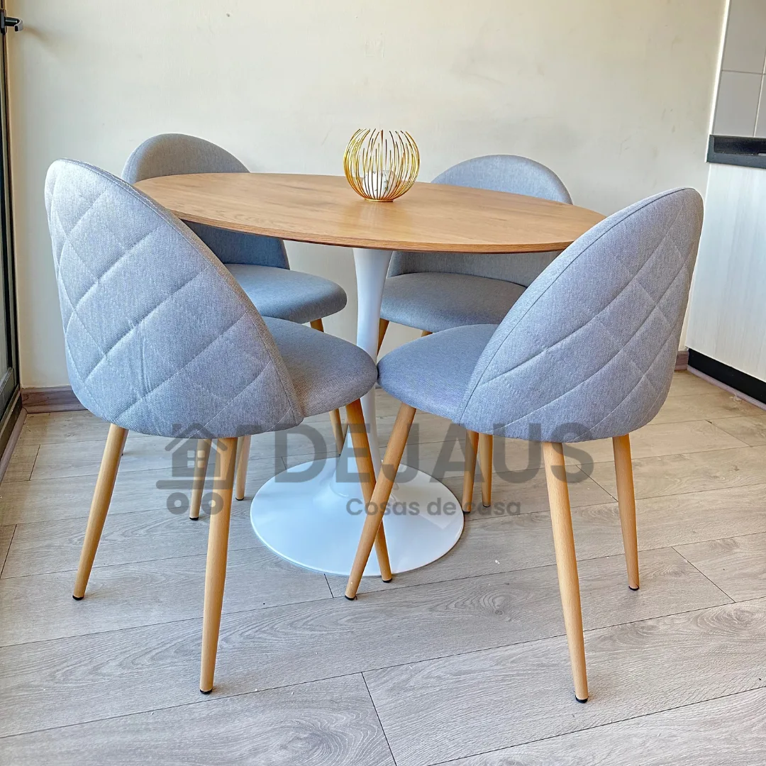 Mesa Tulip Wood con 4 Sillas Tokio Lino Wood