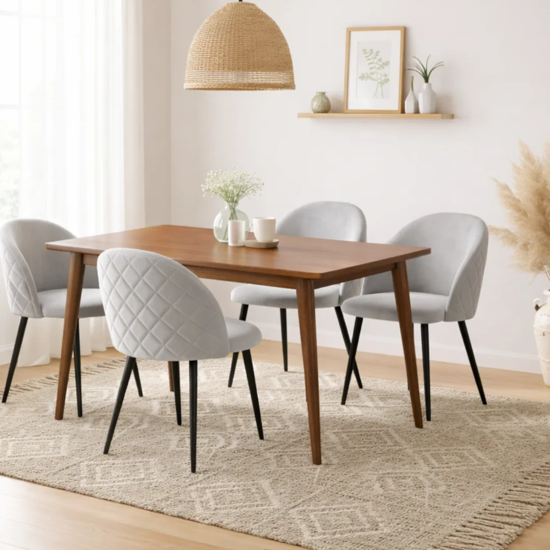 Mesa Vema Walnut Rectangular con 4 Sillas Tokio Felpa Black