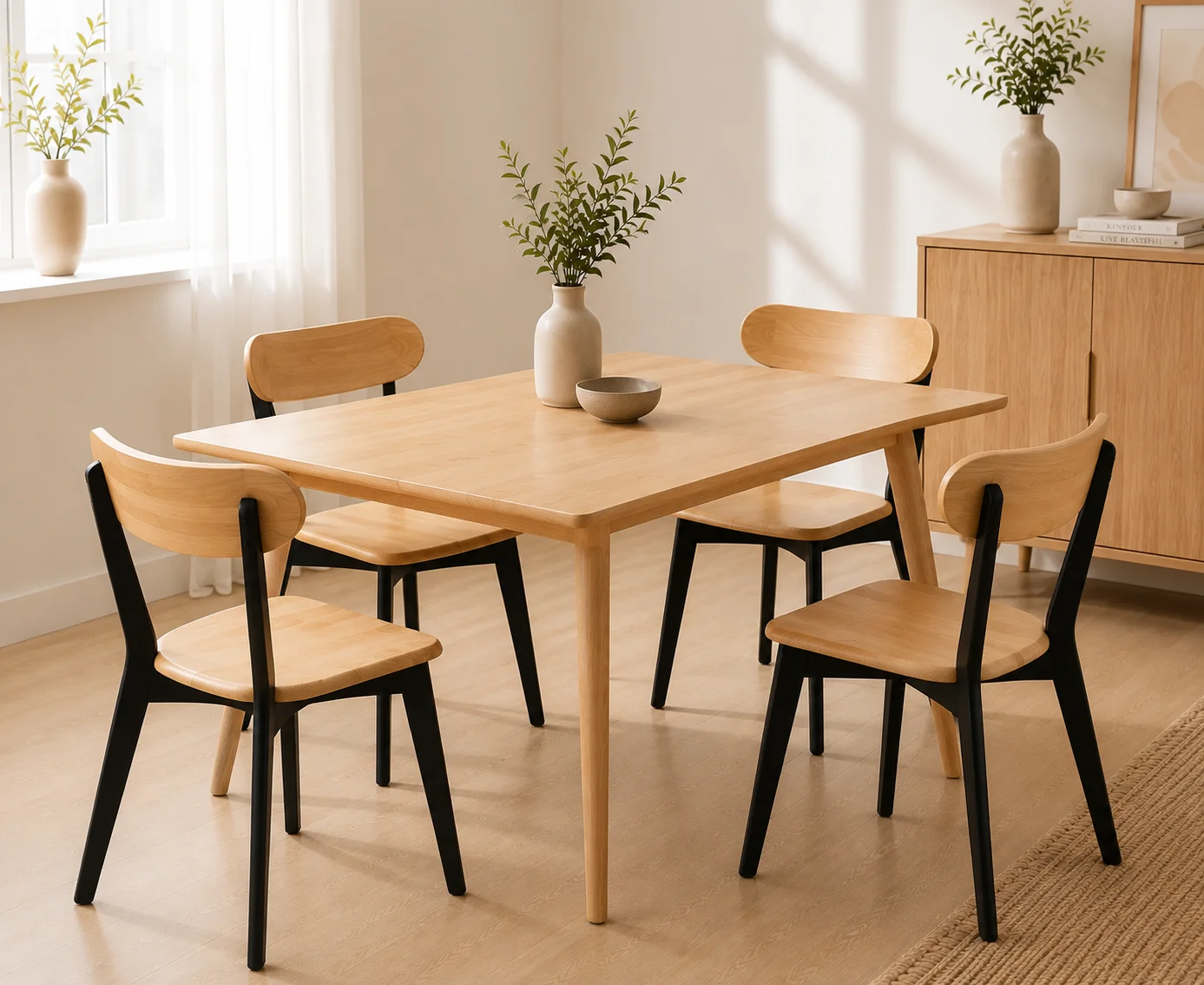 Mesa Vema Rectangular con 4 Silla Fresno Wood