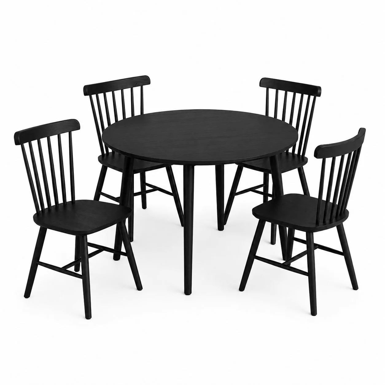 Mesa Vema Wood Negra con 4 Silla Windsor Madera Negra