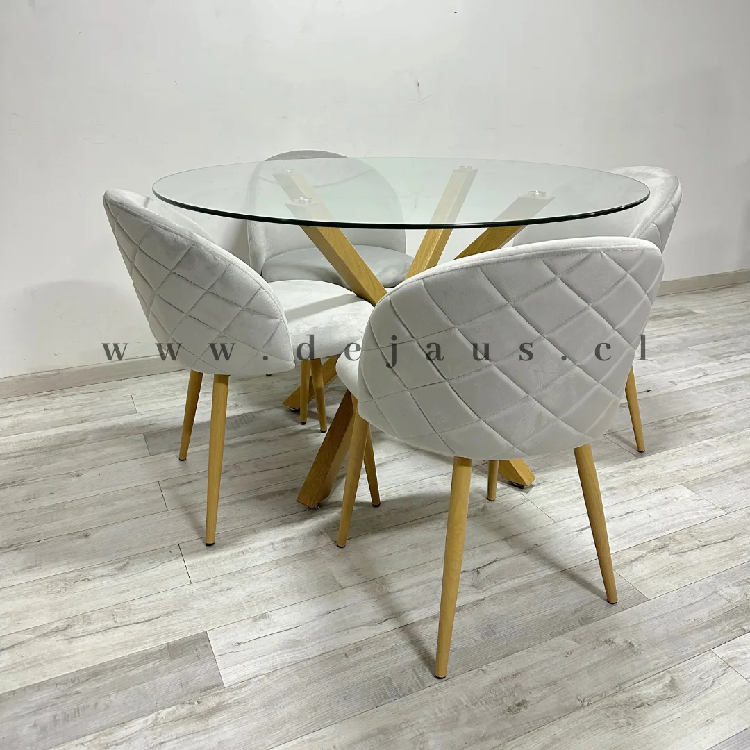 Mesa Warwick con 4 Sillas Tokio Felpa Wood