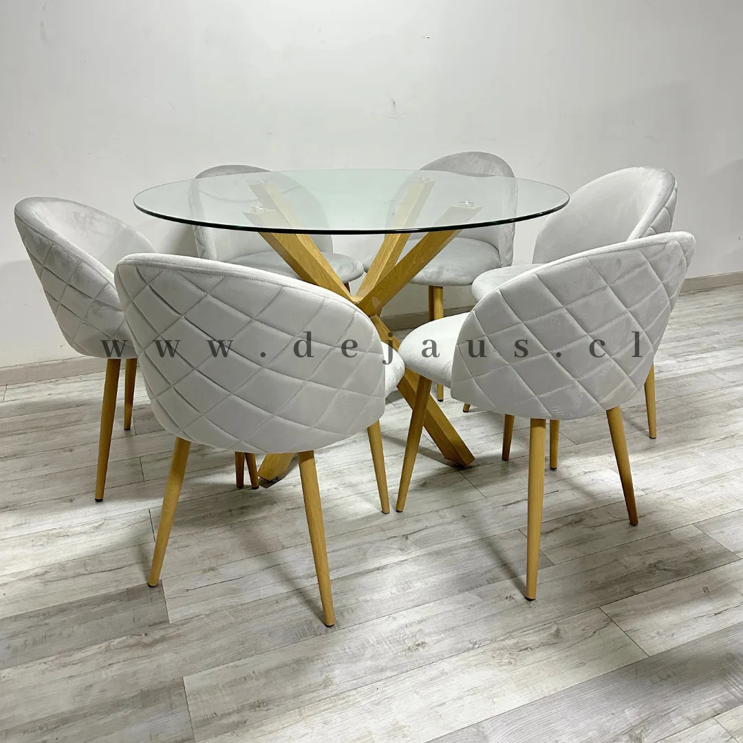 Mesa Warwick con 6 Sillas Tokio Felpa Wood