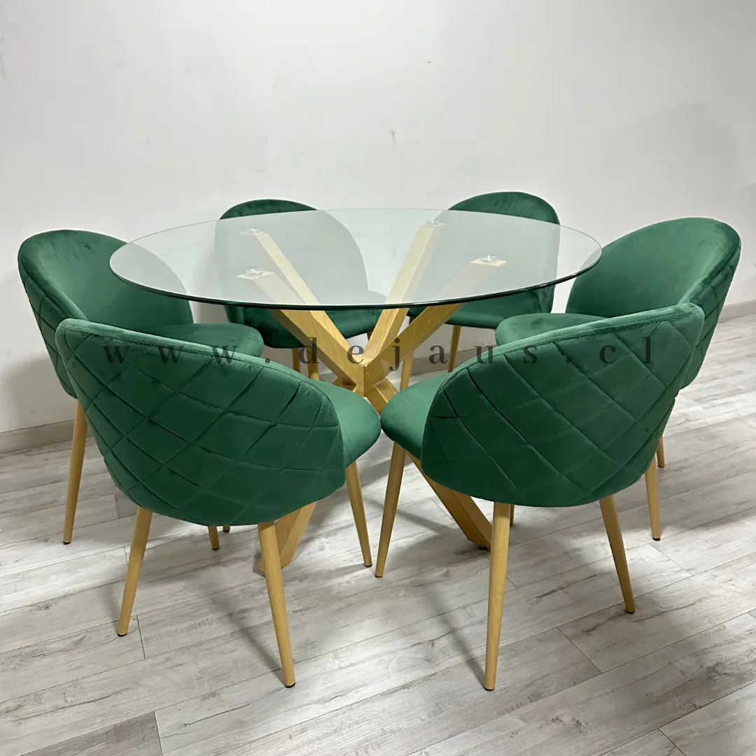 Mesa Warwick con 6 Sillas Tokio Felpa Wood