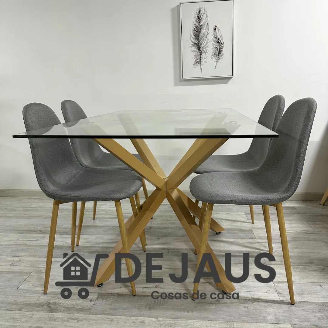 Mesa Warwick Rectangular con 4 Sillas Spoon Lino