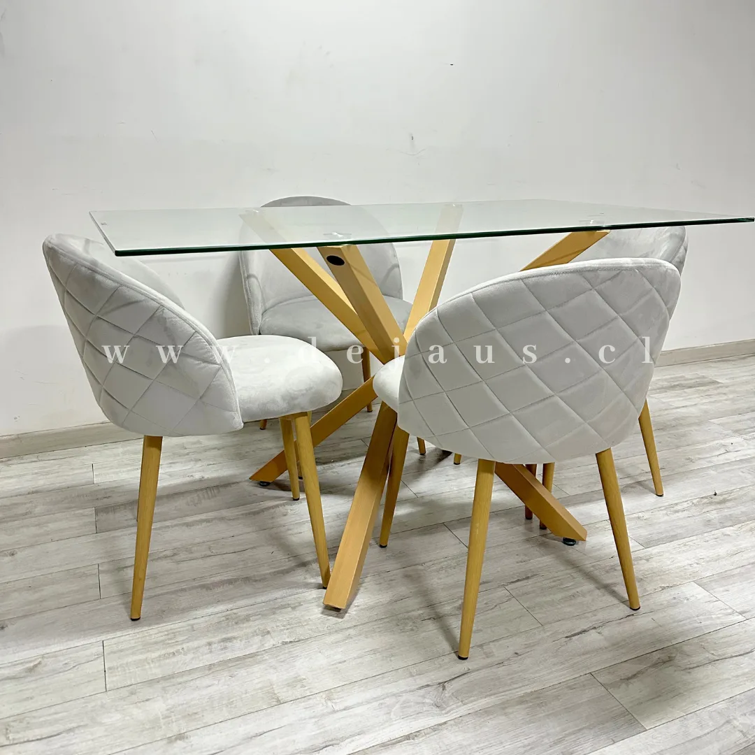 Mesa Warwick Rectangular con 4 Sillas Tokio Felpa Wood