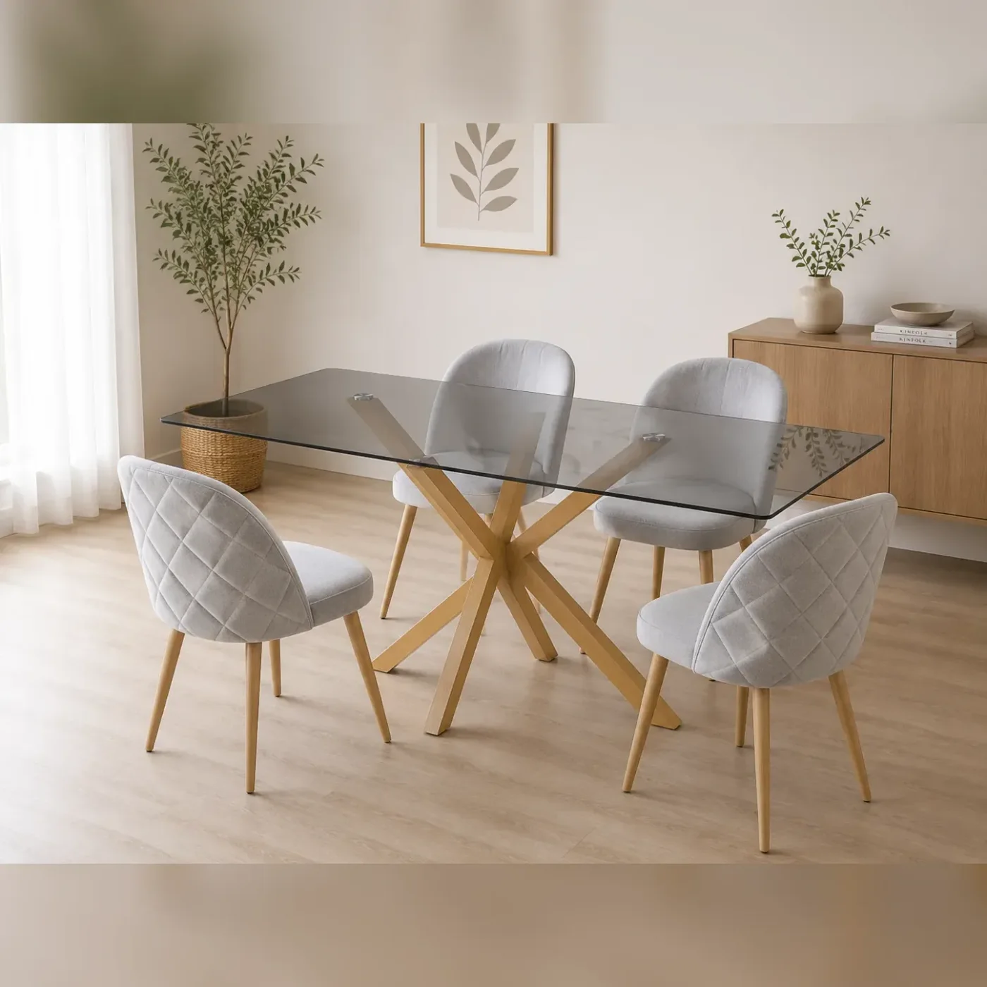 Mesa Warwick Rectangular con 4 Sillas Tokio Felpa Wood