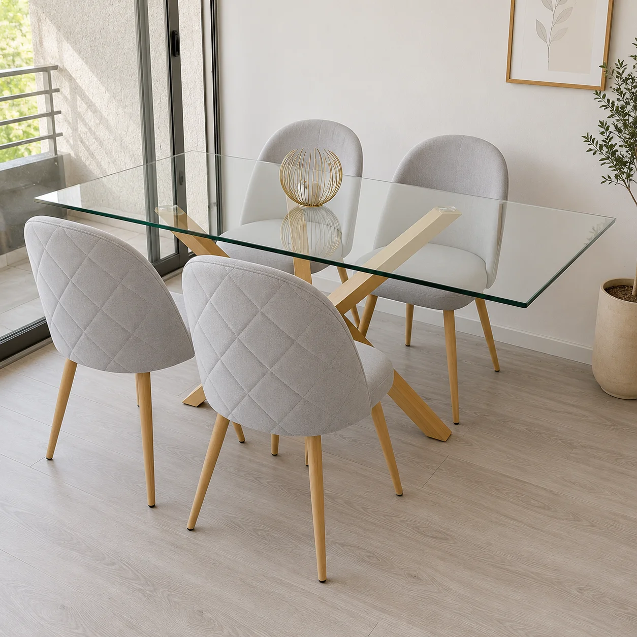 Mesa Warwick Rectangular con 4 Sillas Tokio Lino Wood