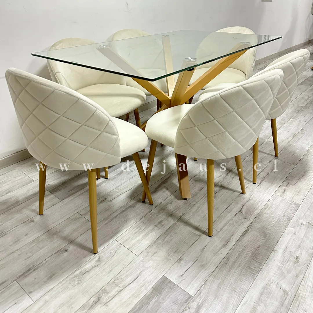 Mesa Warwick Rectangular con 6 Sillas Tokio Felpa Wood
