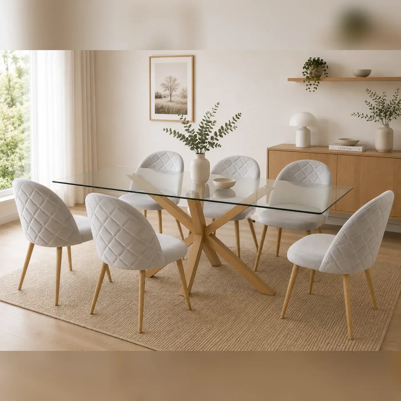 Mesa Warwick Rectangular con 6 Sillas Tokio Felpa Wood