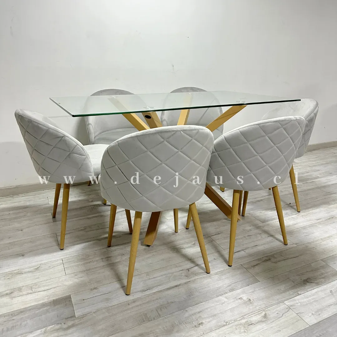 Mesa Warwick Rectangular con 6 Sillas Tokio Felpa Wood
