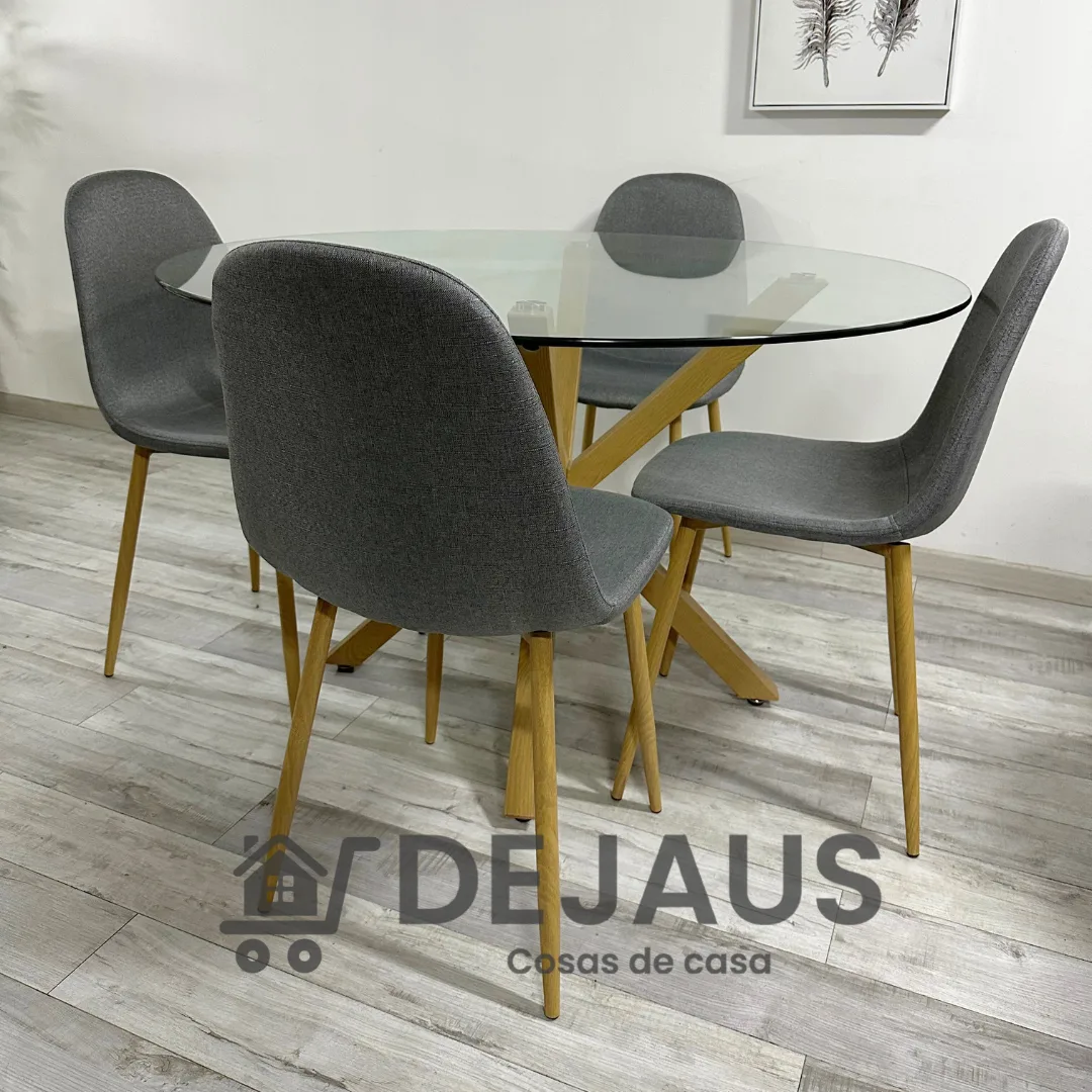 Mesa Warwick Redonda con 4 Sillas Spoon Lino