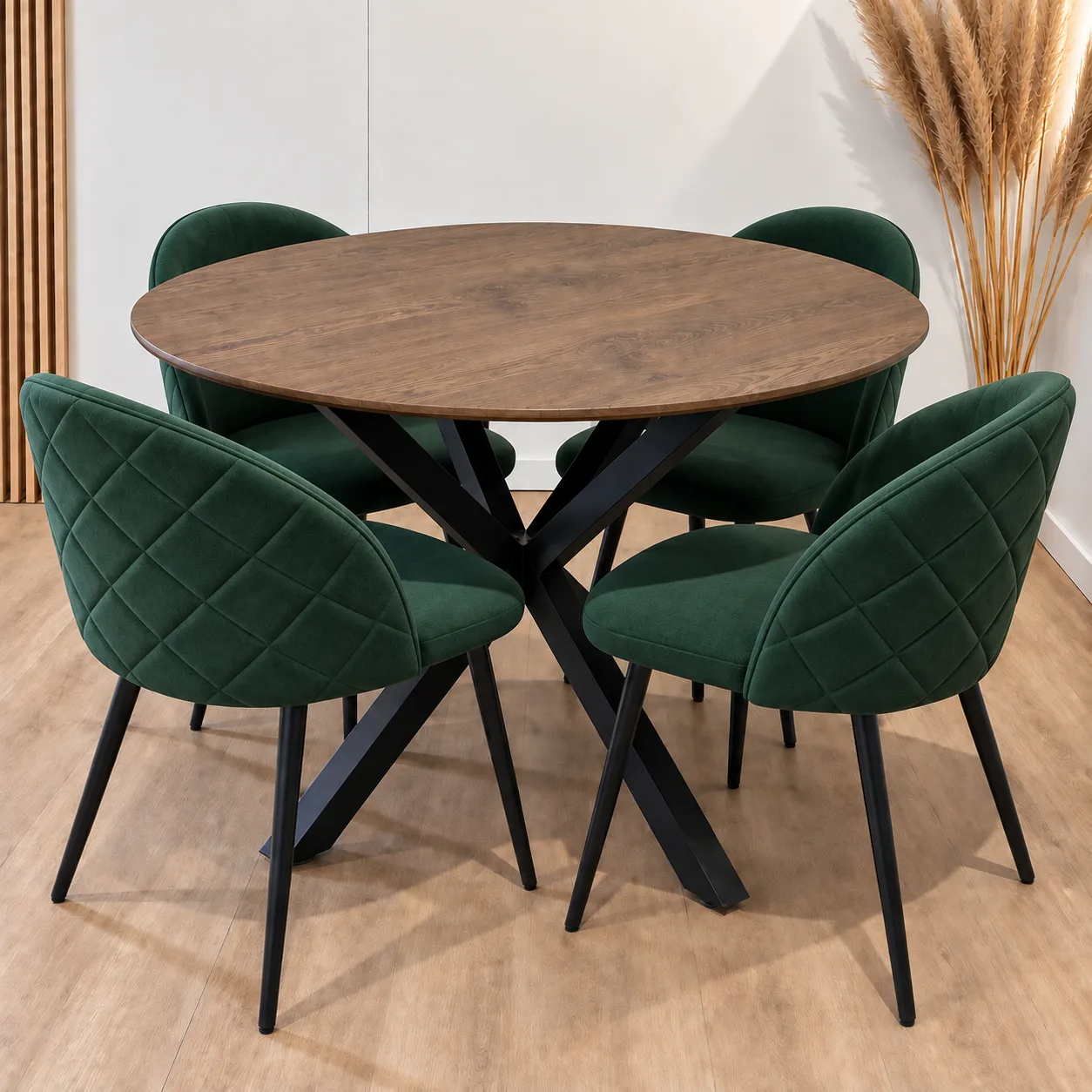 Mesa Warwick Redonda Wood Black con 4 Silla Tokio Felpa Black