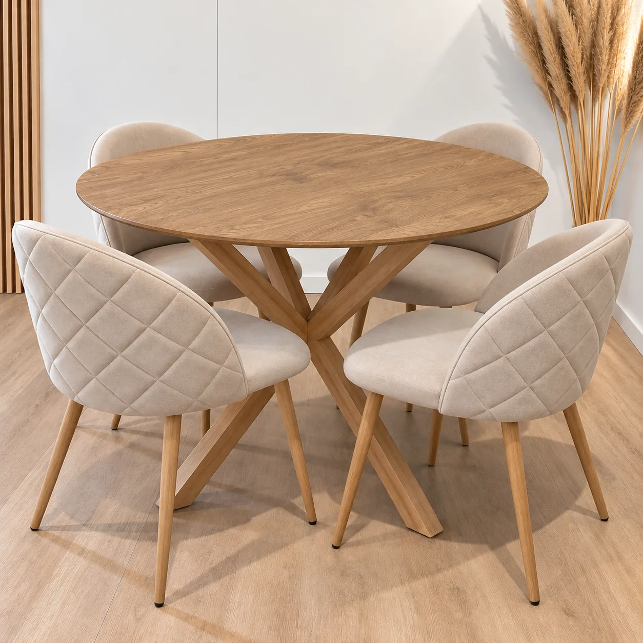 Mesa Warwick Redonda Wood con 4 Silla Tokio Felpa Wood