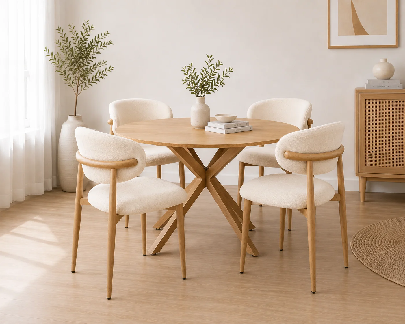Mesa Warwick Redonda Wood con Silla Siena Lino Wood