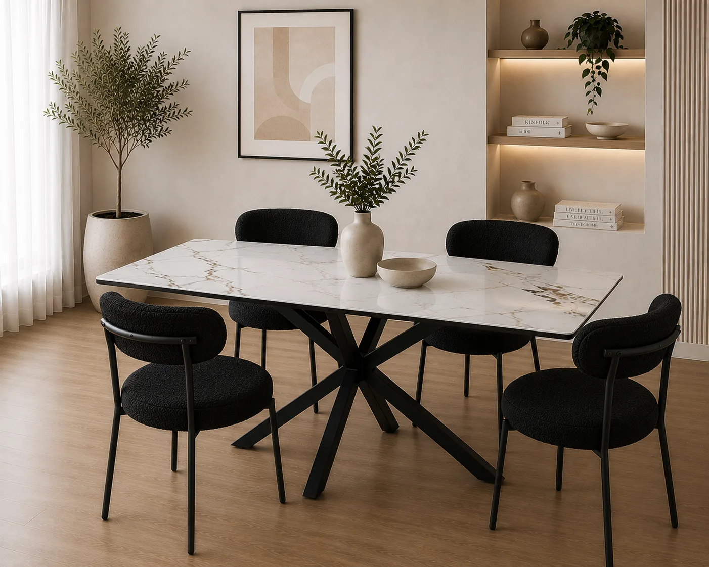 Mesa Warwick Stone Rectangular con 4 Silla Oslo Boucle