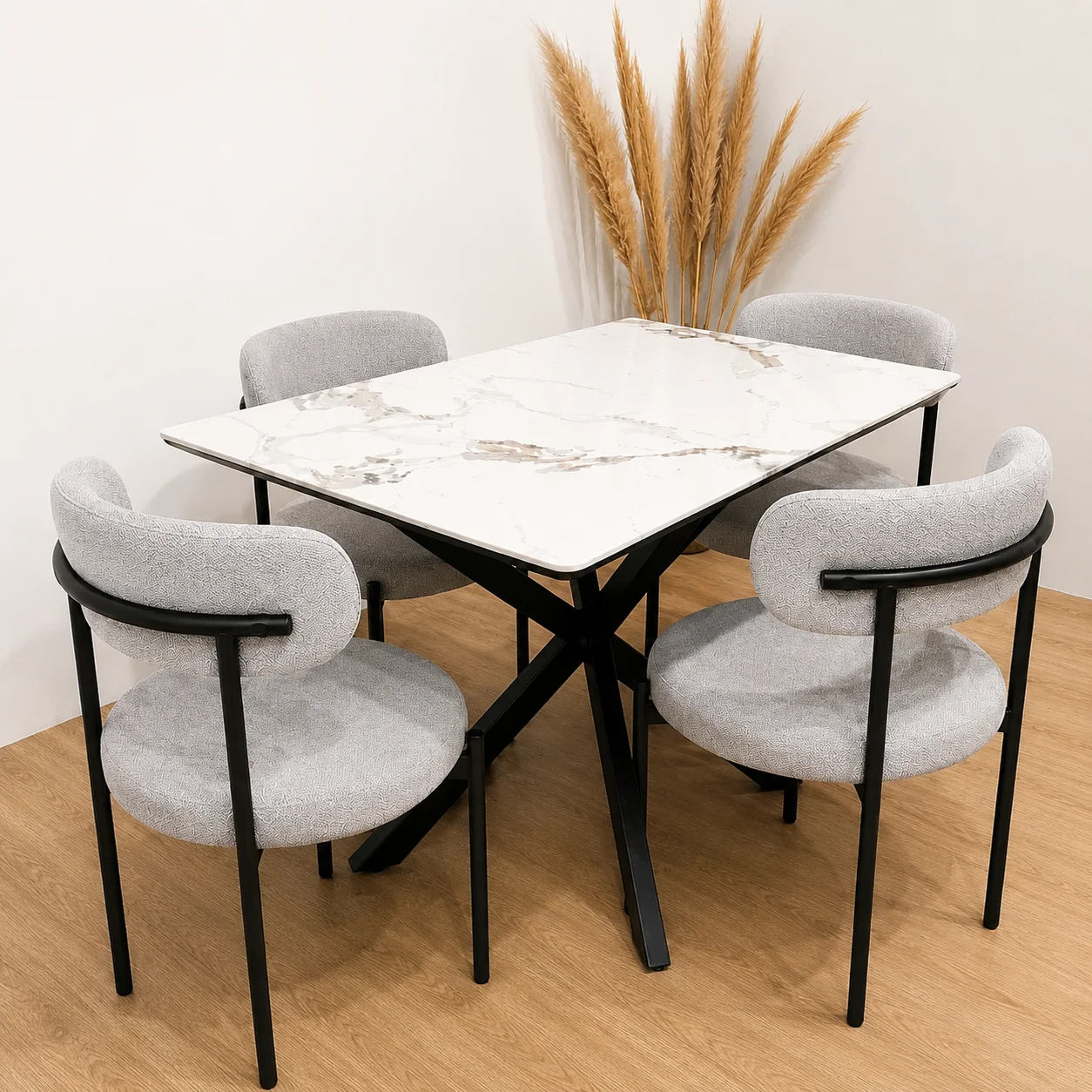 Mesa Warwick Stone Rectangular con 4 Silla Oslo Lino Black