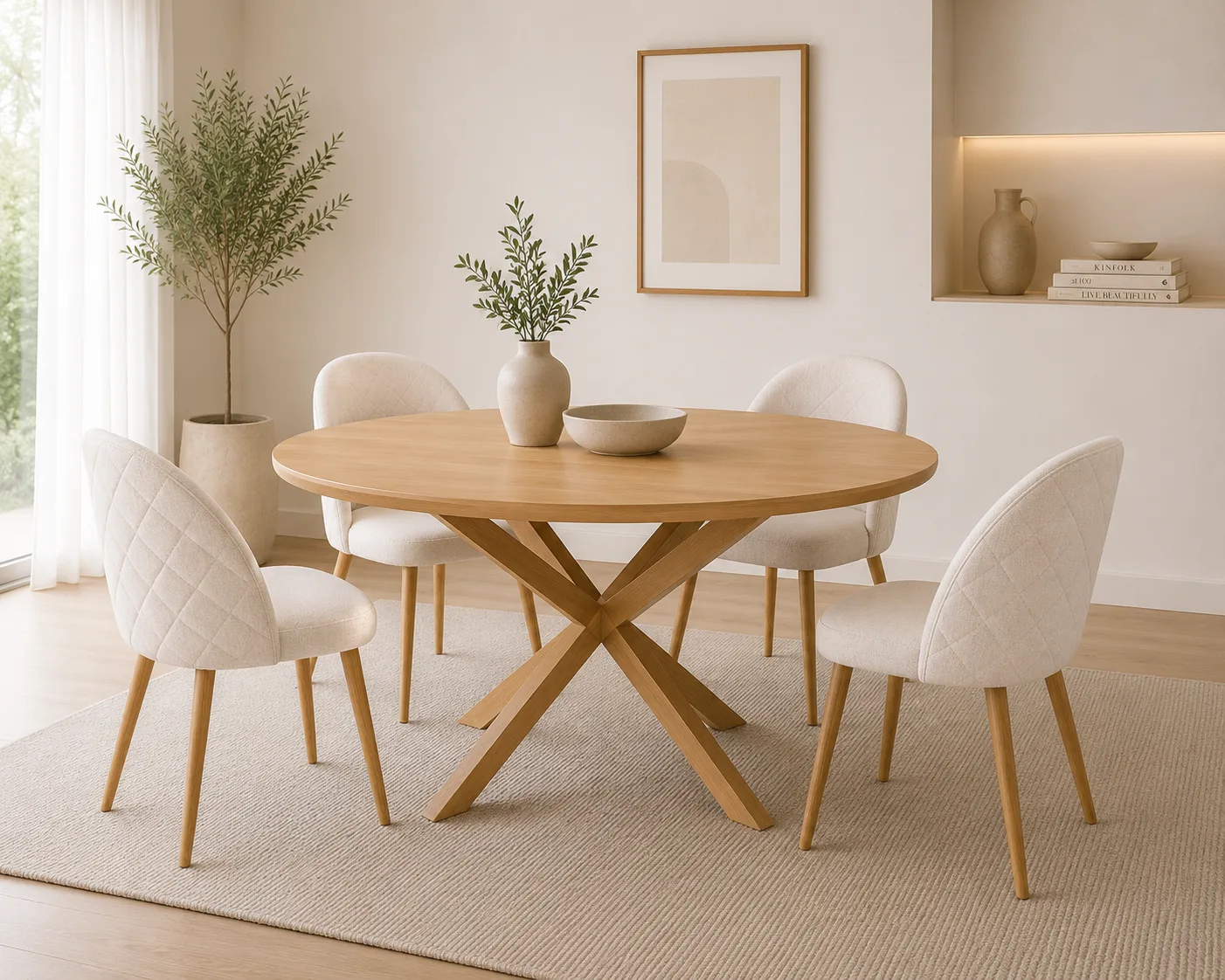 Mesa Warwick Wood Redonda con 4 Silla Tokio Lino Wood