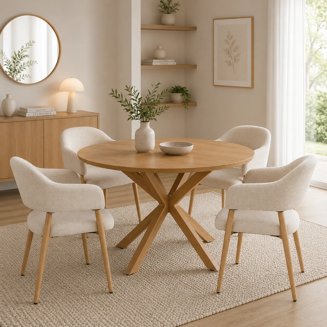 Mesa Warwick Wood Redonda con 4 Sitial Siena Lino Wood