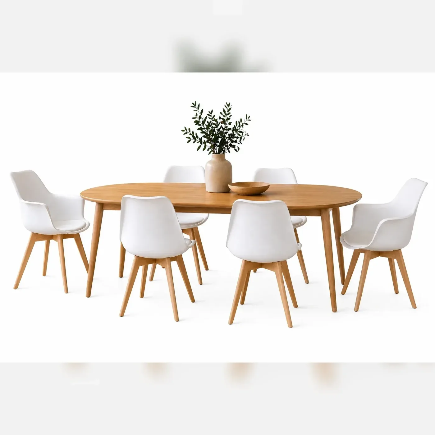 Mesa Wood Expandible con Sillas y Butacas Tulip Acolchadas