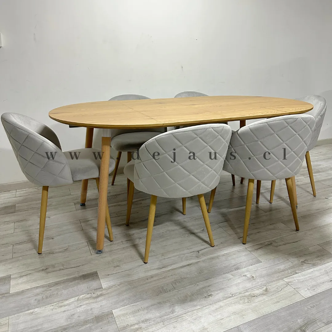 Mesa Expandible Wood  con 6 Sillas Tokio Felpa Wood