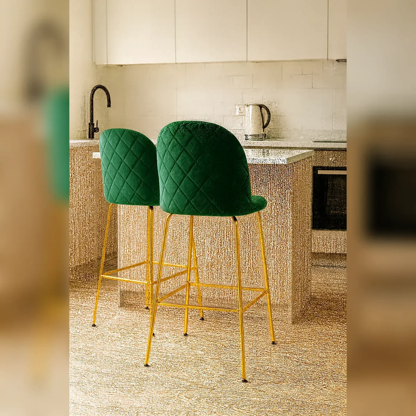 Pack x2 Taburetes Tokio Felpa Gold (Altura Asiento 66cm)