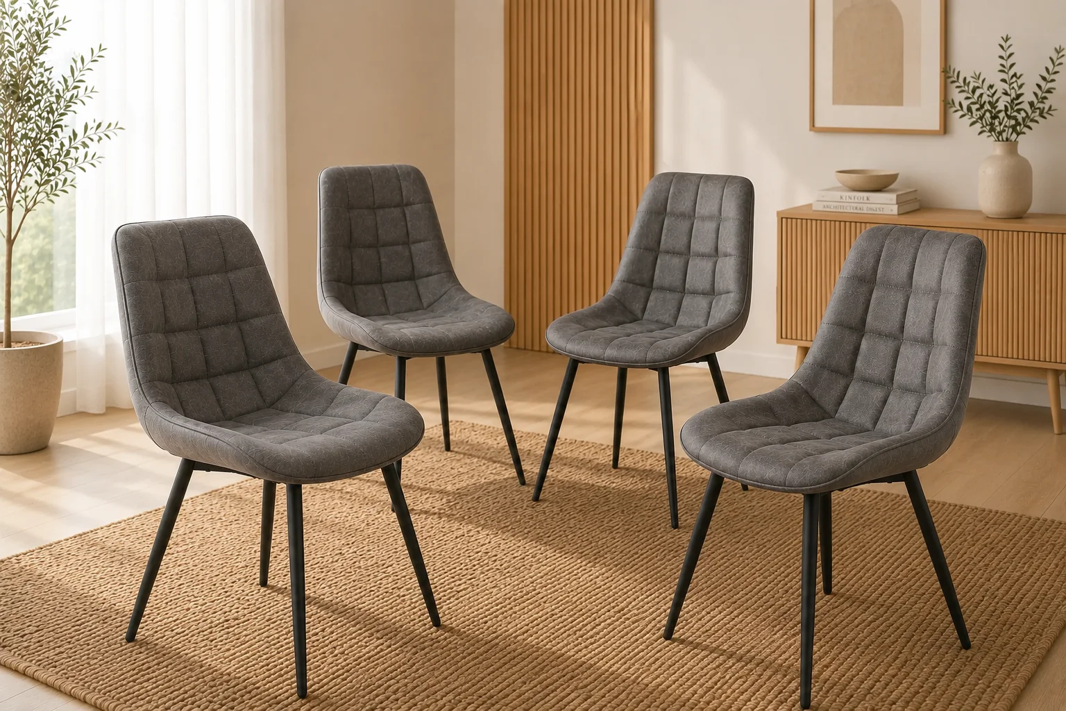 Set de 4 Silla Boton PU Envejecido