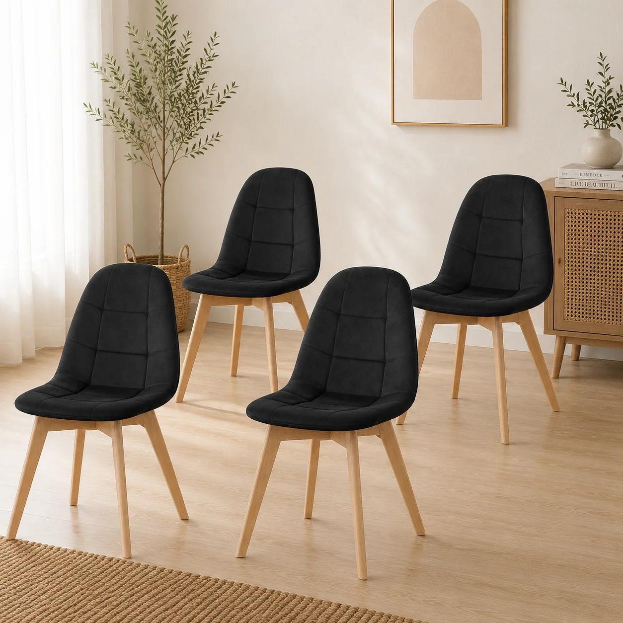 Set de 4 Silla Capitoné Felpa