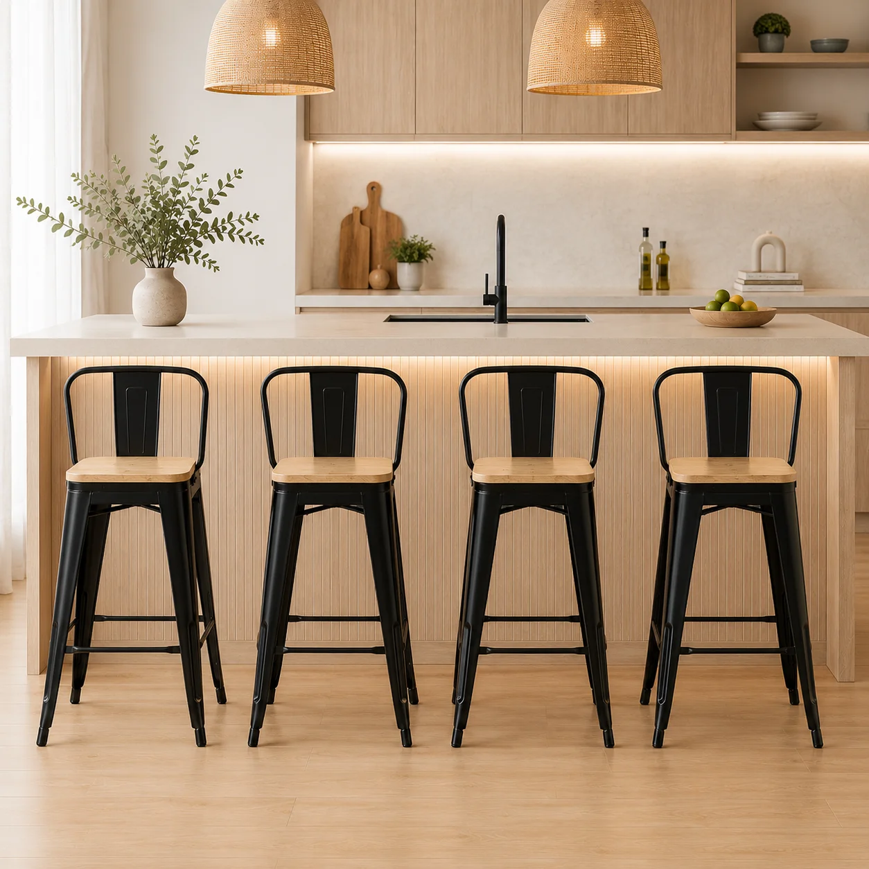 Set de 4 taburetes tolix con madera (65cm)