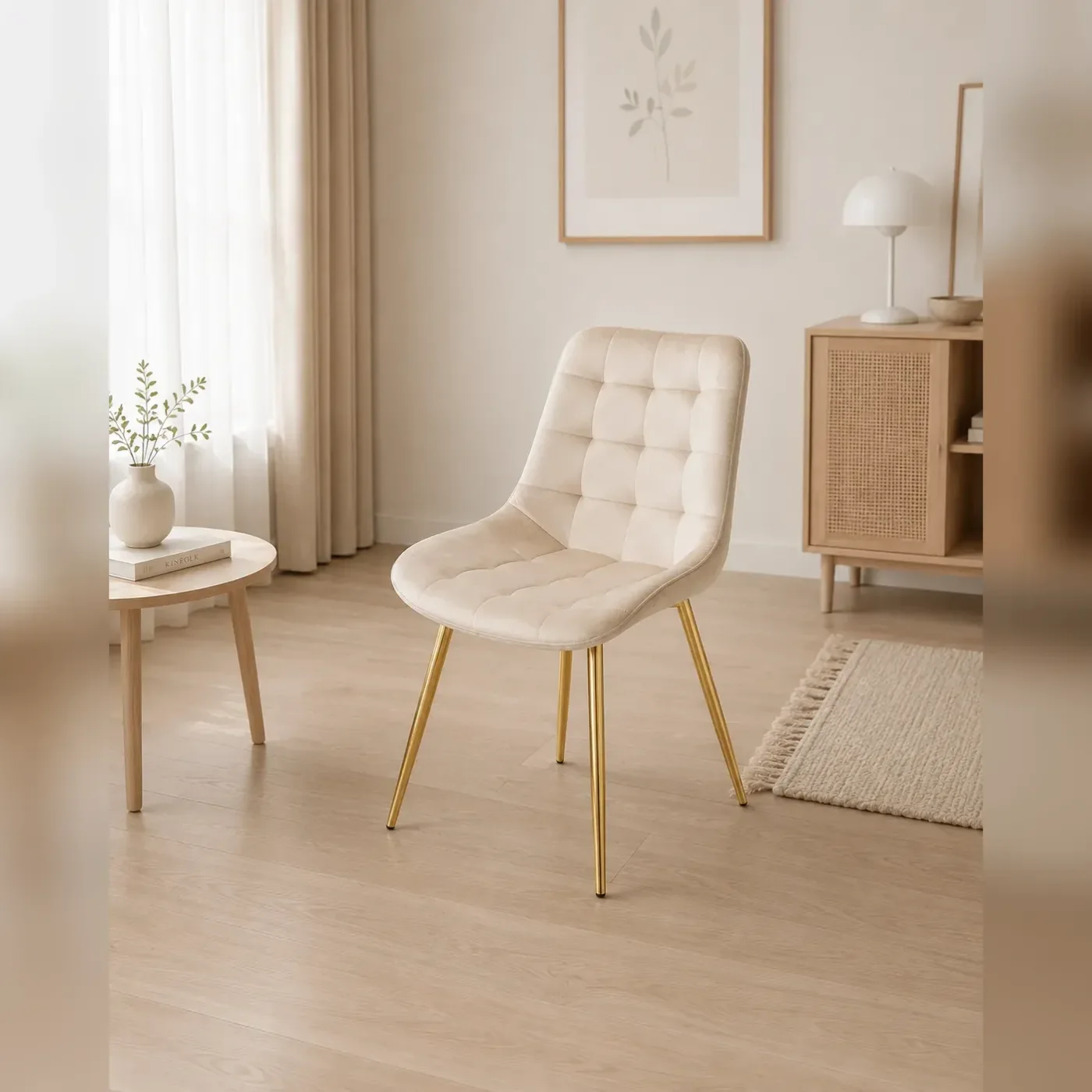 Silla Botón Felpa Gold
