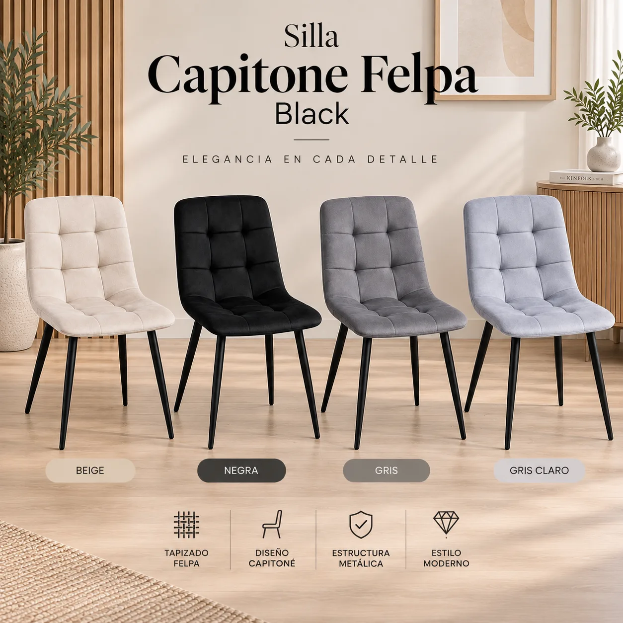 Silla Capitone Felpa Black