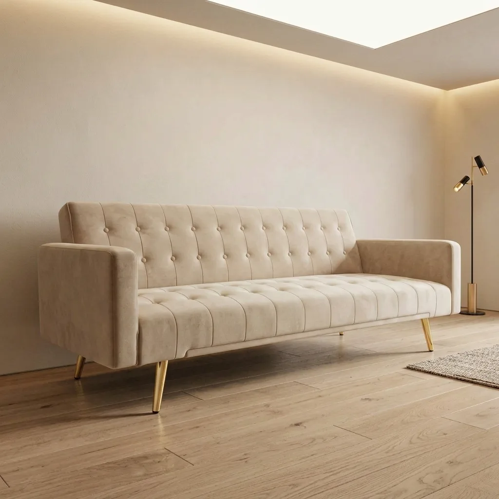 Sofá Cama Beige Trento 3 Cuerpos de Felpa