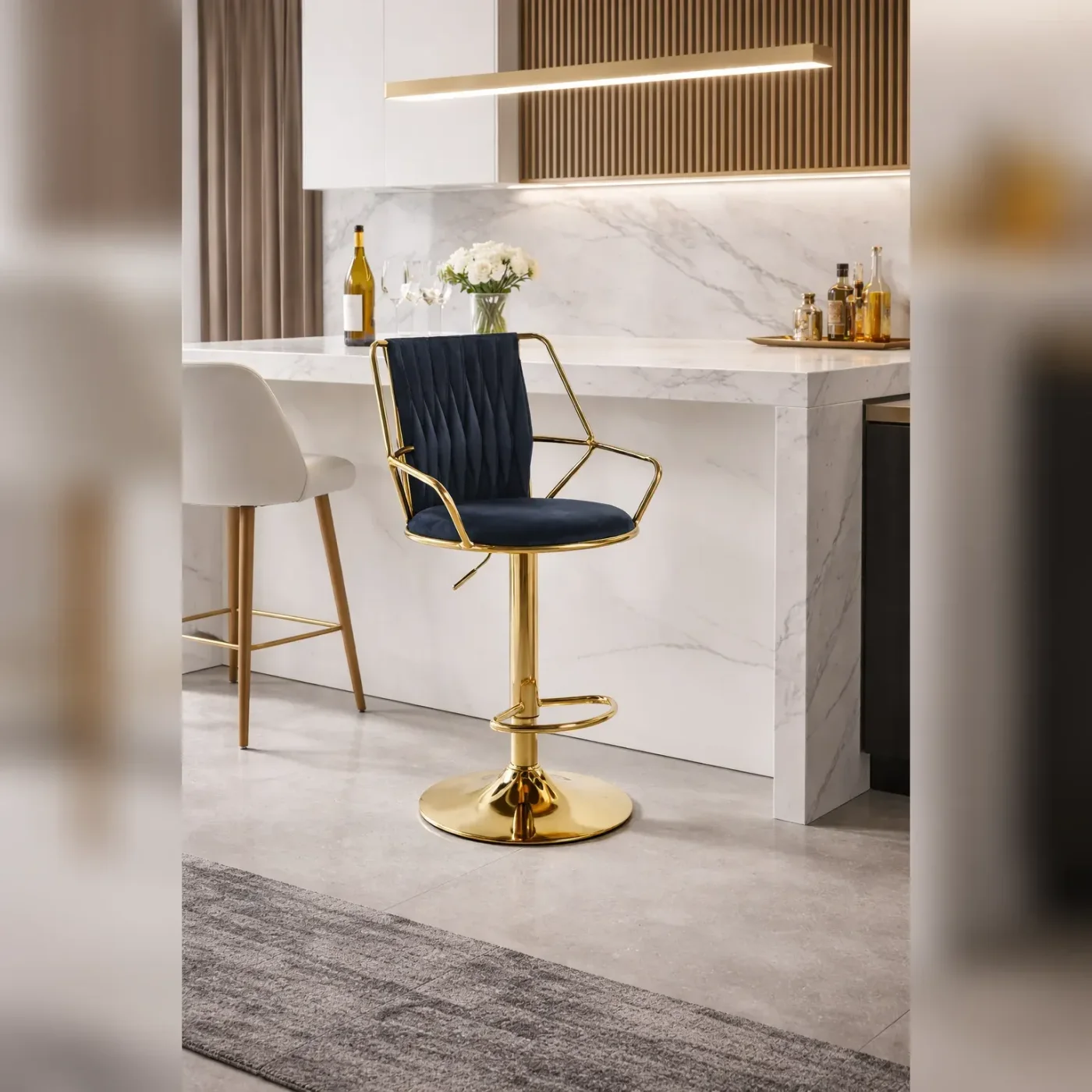 Taburete Regulable Aura Felpa Gold