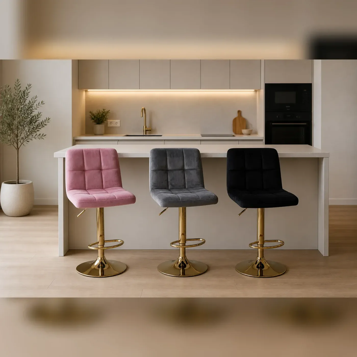 Taburete Regulable Boton Felpa Gold