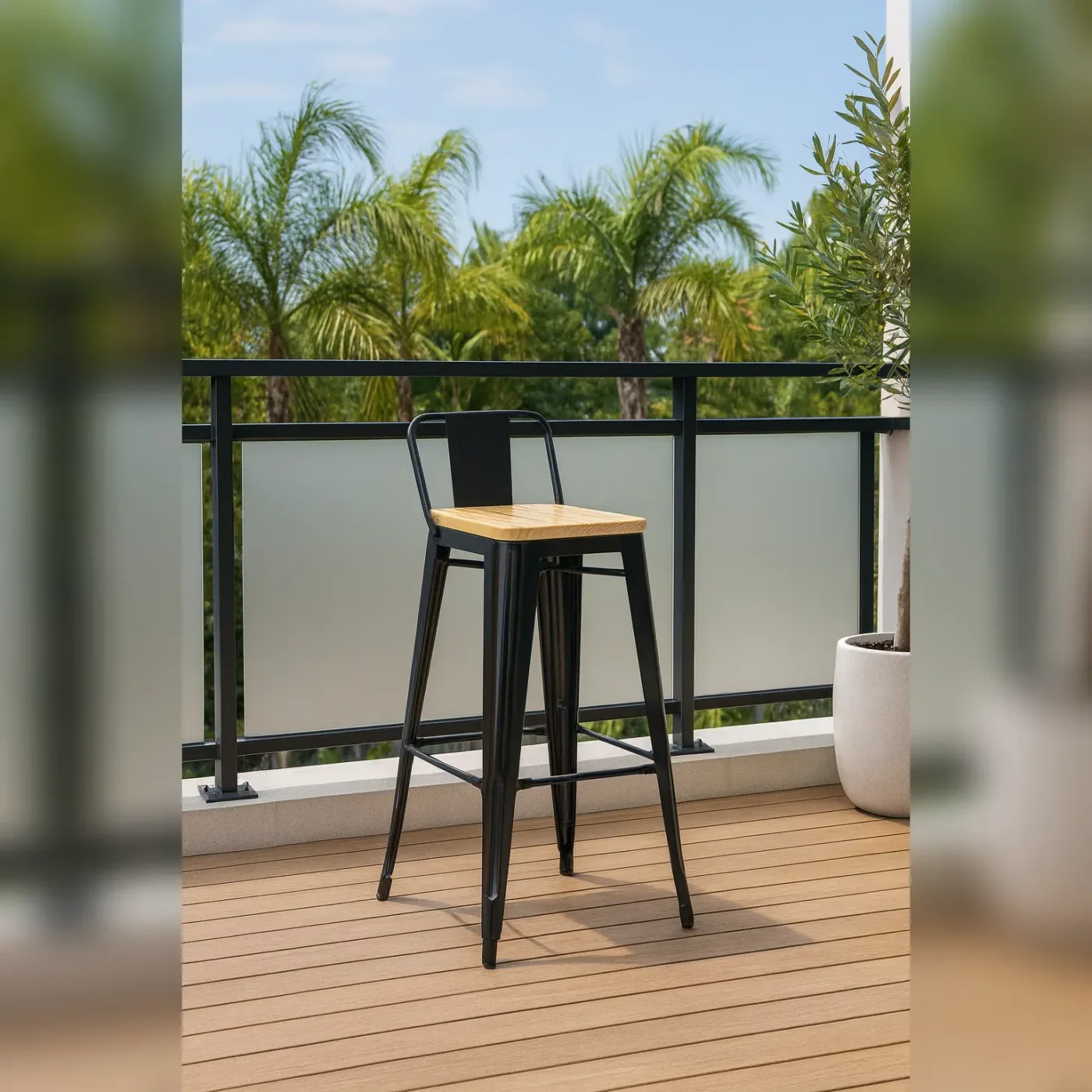 Taburete Tolix con Madera (Altura al Asiento 64cm)